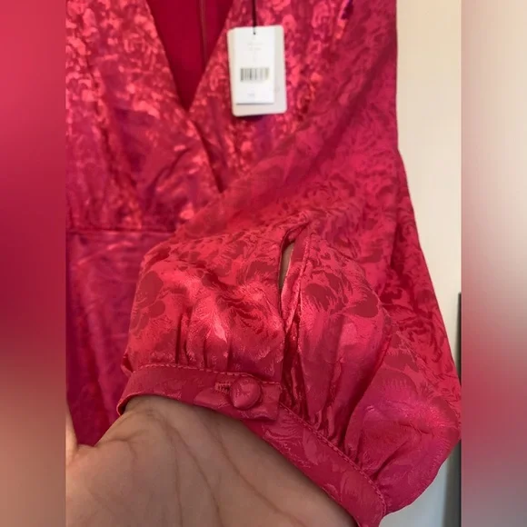 🌸ADELYN RAE💗hot pink silk floral Lindsey Wrap Jacquard Mini wrap Dress NWT - Picture 10 of 16